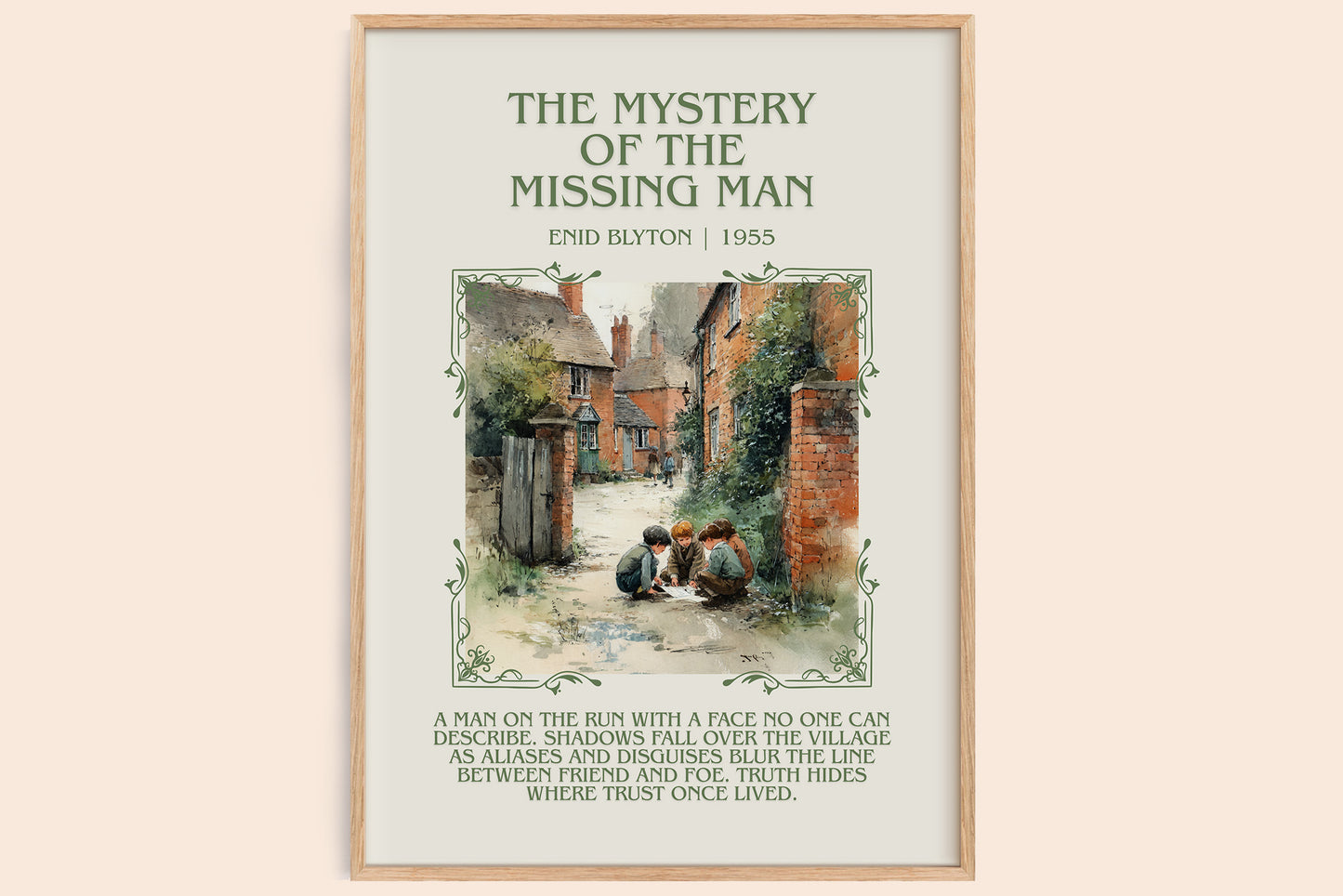 The Mystery Of The Missing Man minimalist book poster by Enid Blyton – framed literary art print