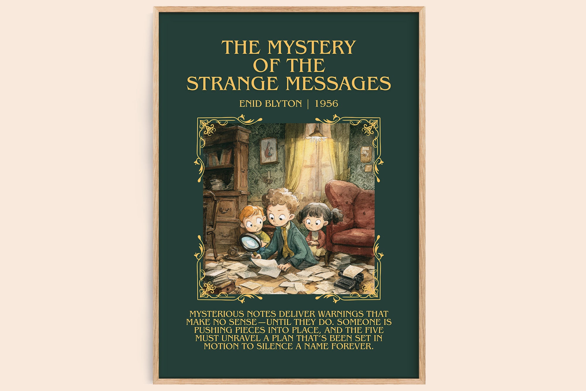 The Mystery of the Strange Messages minimalist book poster by Enid Blyton – framed literary art print