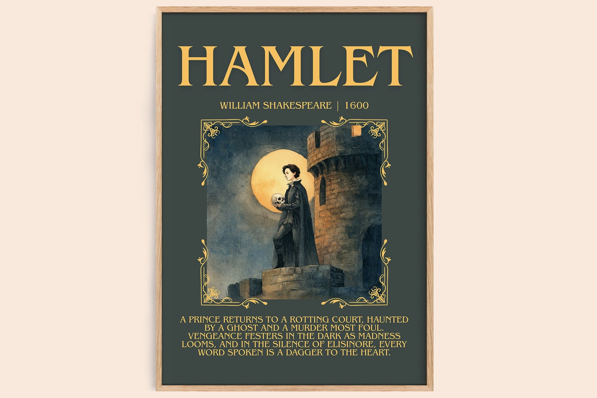 Hamlet minimalist book poster by William Shakespeare – framed literary art print