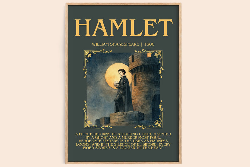Hamlet minimalist book poster by William Shakespeare – framed literary art print