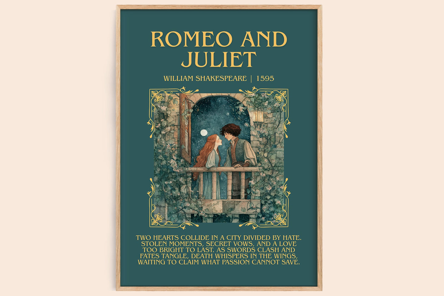 Romeo and Juliet minimalist book poster by William Shakespeare – framed literary art print