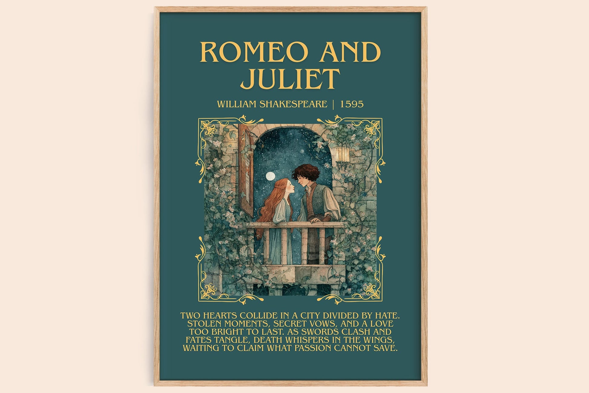 Romeo and Juliet minimalist book poster by William Shakespeare – framed literary art print