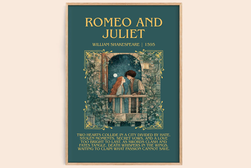 Romeo and Juliet minimalist book poster by William Shakespeare – framed literary art print