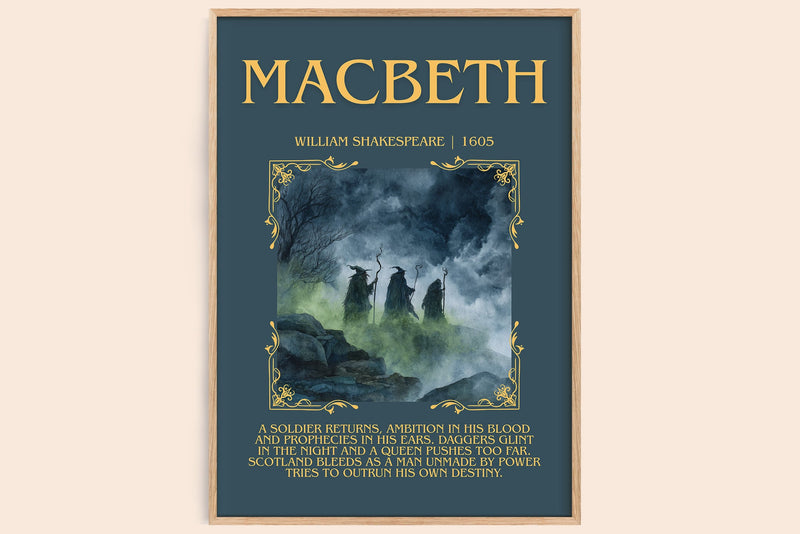 Macbeth minimalist book poster by William Shakespeare – framed literary art print