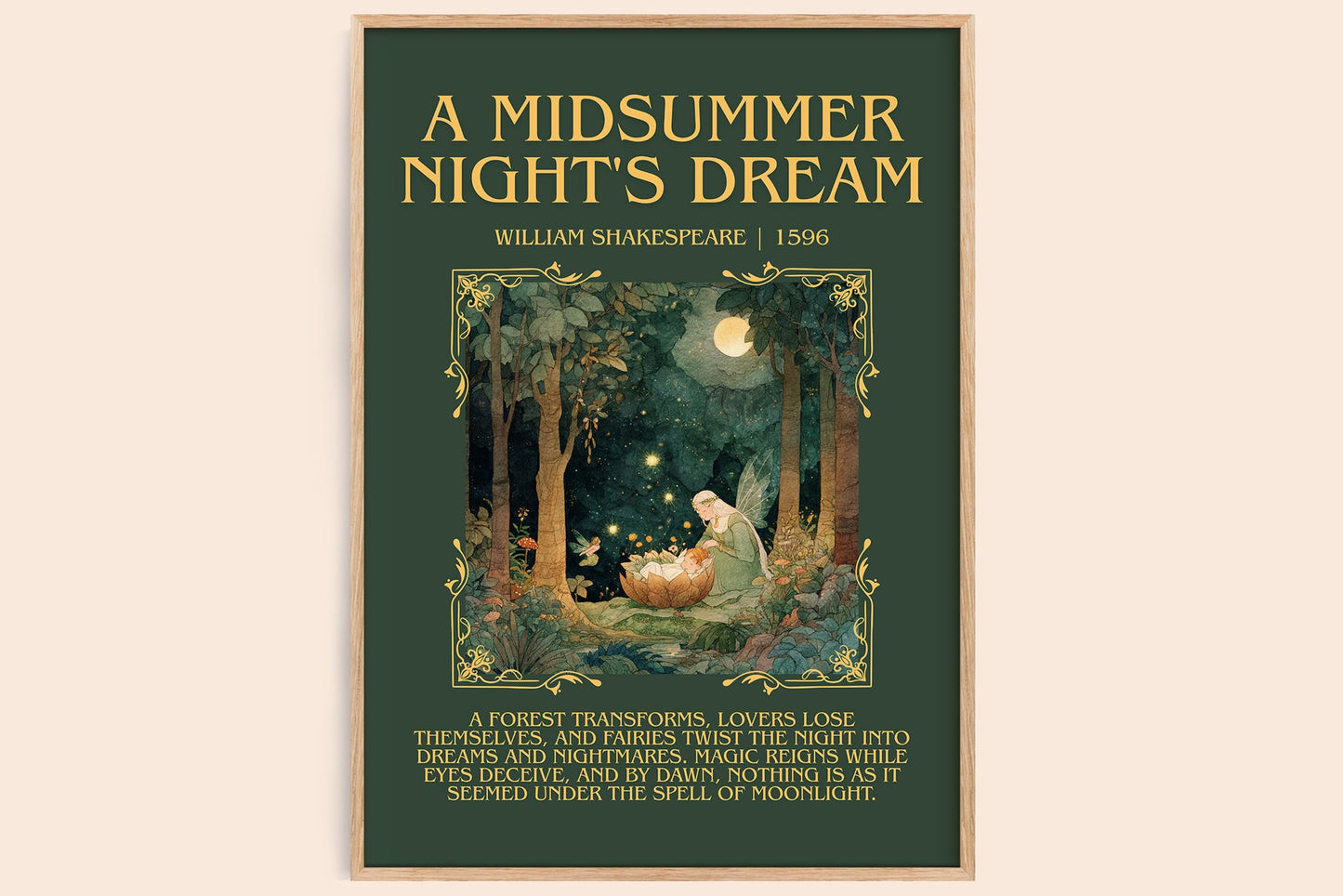 A Midsummer Night's Dream minimalist book poster by William Shakespeare – framed literary art print