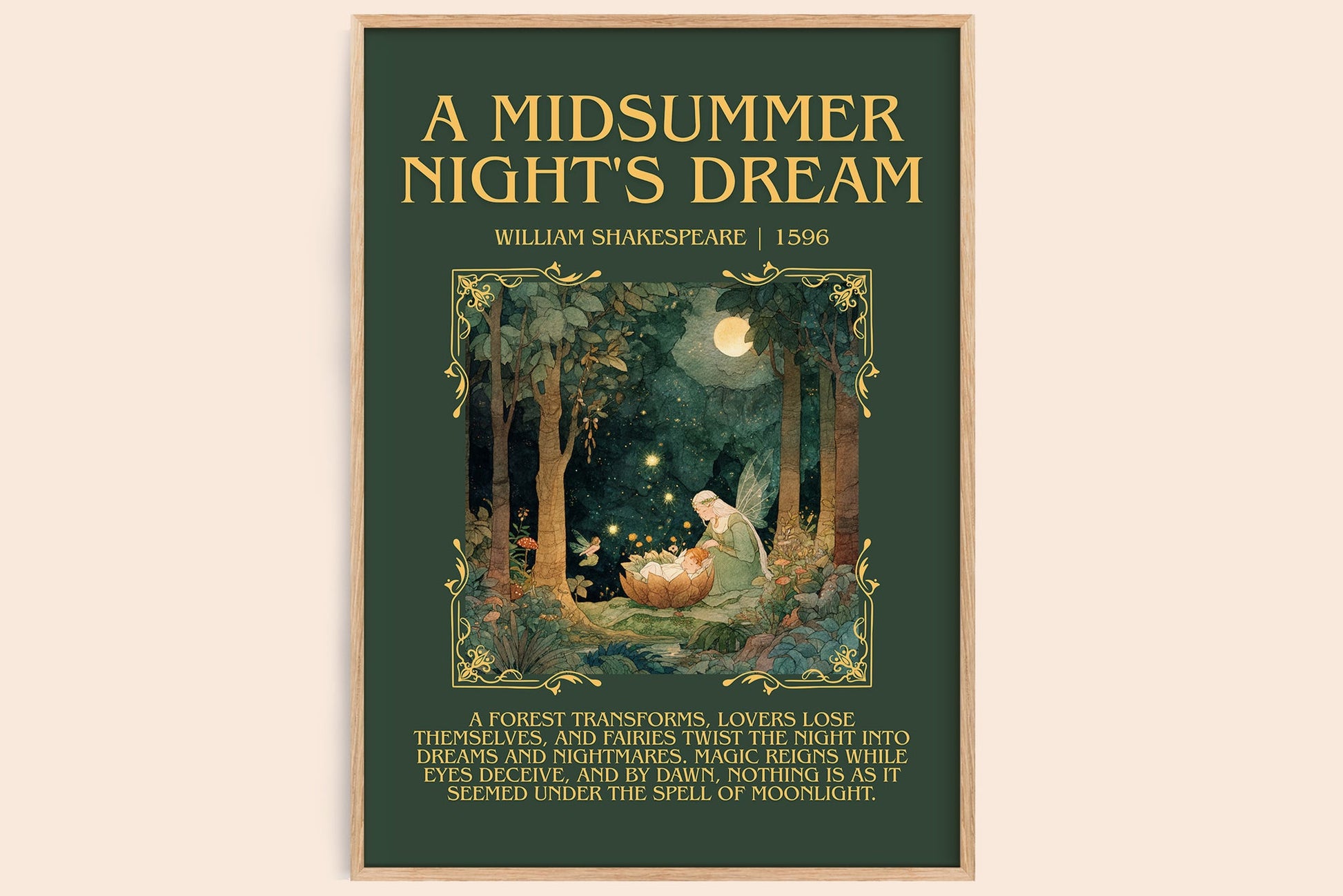 A Midsummer Night's Dream minimalist book poster by William Shakespeare – framed literary art print