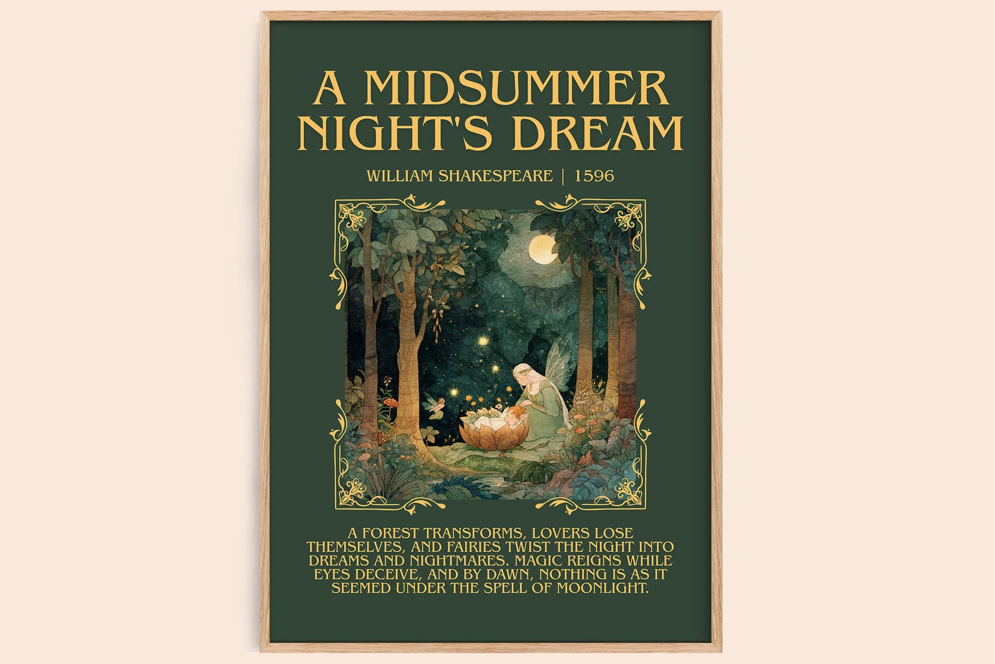A Midsummer Night's Dream minimalist book poster by William Shakespeare – framed literary art print