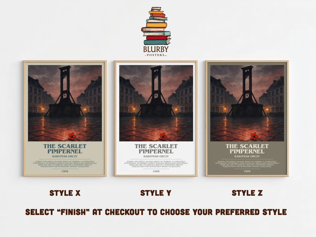 The Scarlet Pimpernel bookish print in frame leaning in hallway – adventure wall art (mockup)