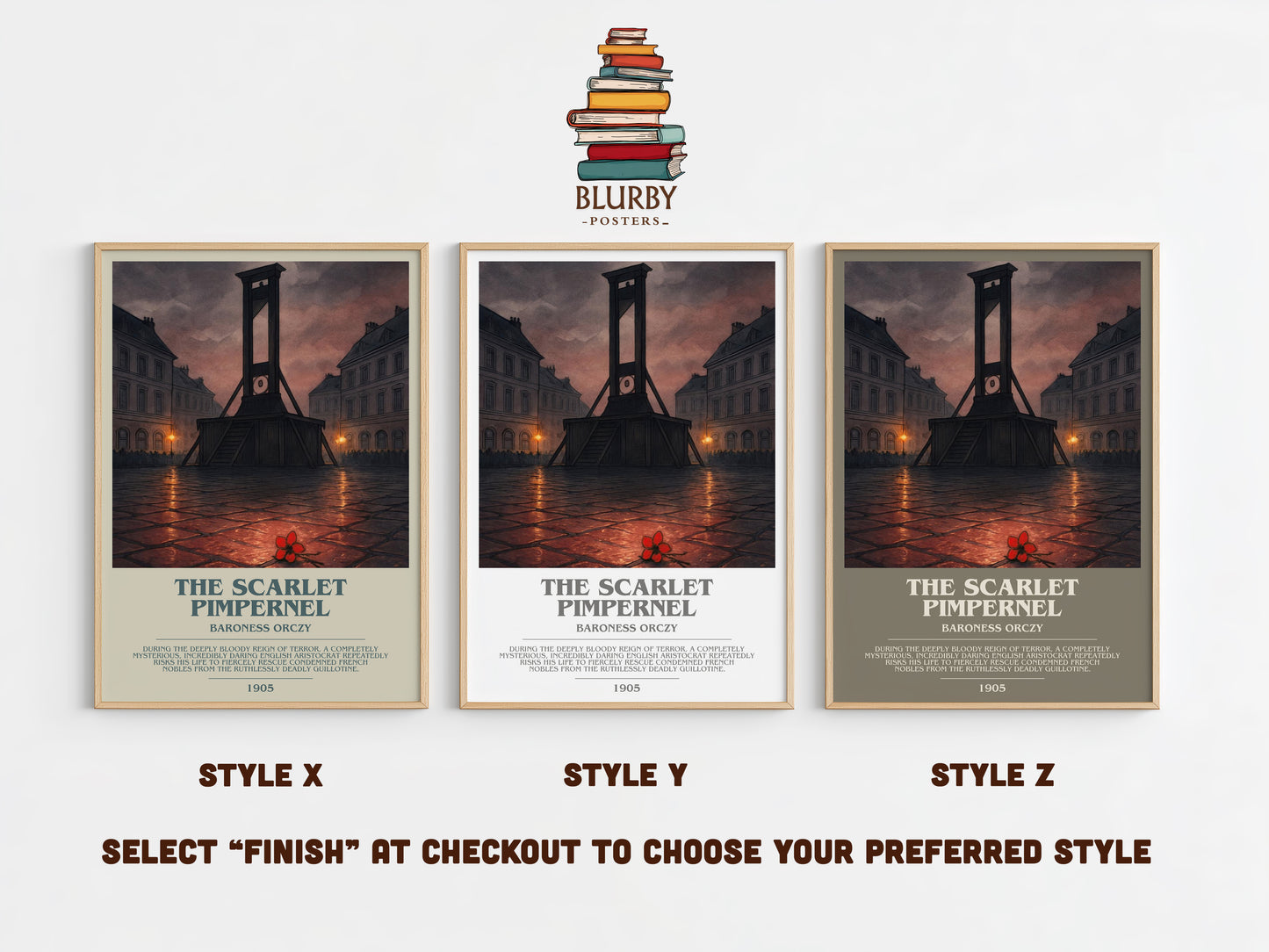 The Scarlet Pimpernel bookish print in frame leaning in hallway – adventure wall art