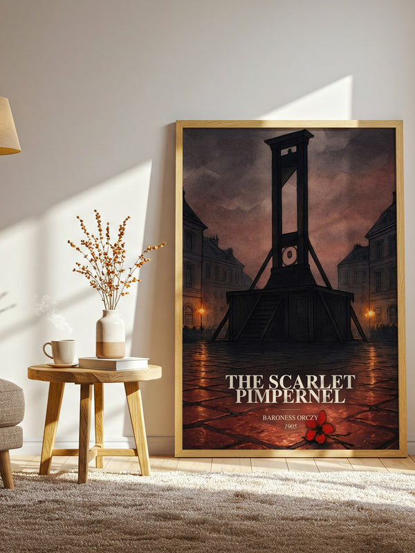 The Scarlet Pimpernel watercolour print in frame leaning in hallway – adventure wall art