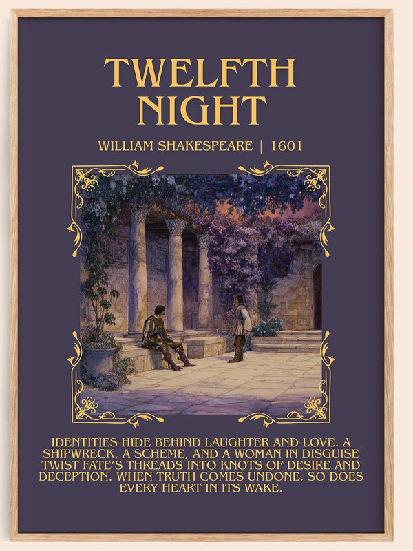 Twelfth Night minimalist book poster by William Shakespeare – framed literary art print