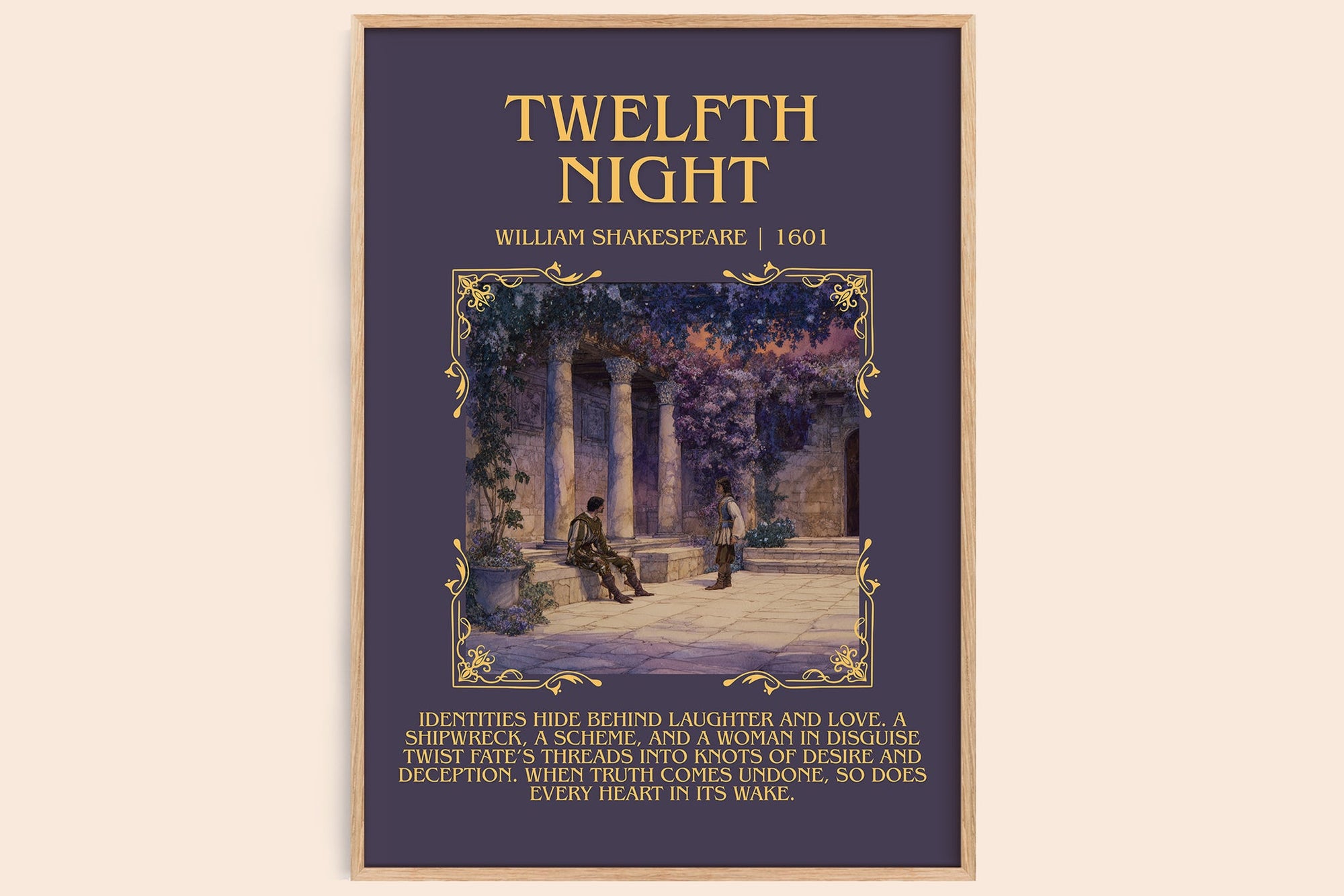 Twelfth Night minimalist book poster by William Shakespeare – framed literary art print