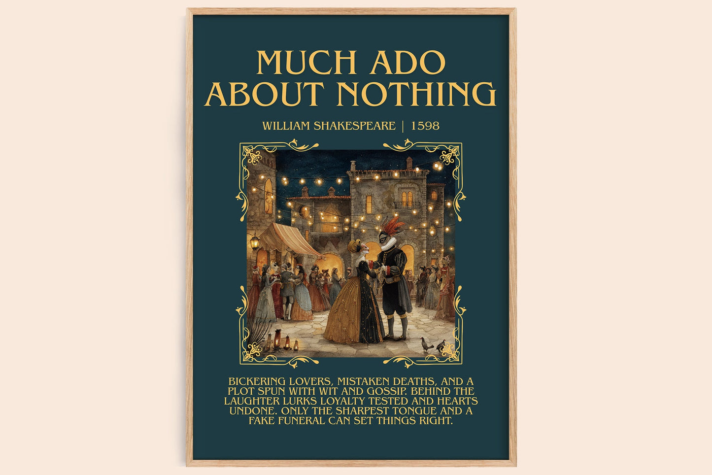 Much Ado about Nothing minimalist book poster by William Shakespeare – framed literary art print