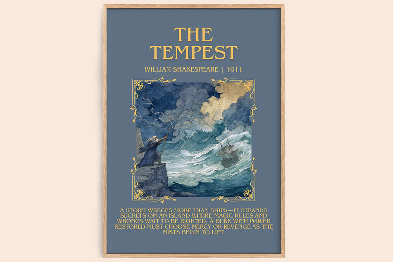 The Tempest minimalist book poster by William Shakespeare – framed literary art print