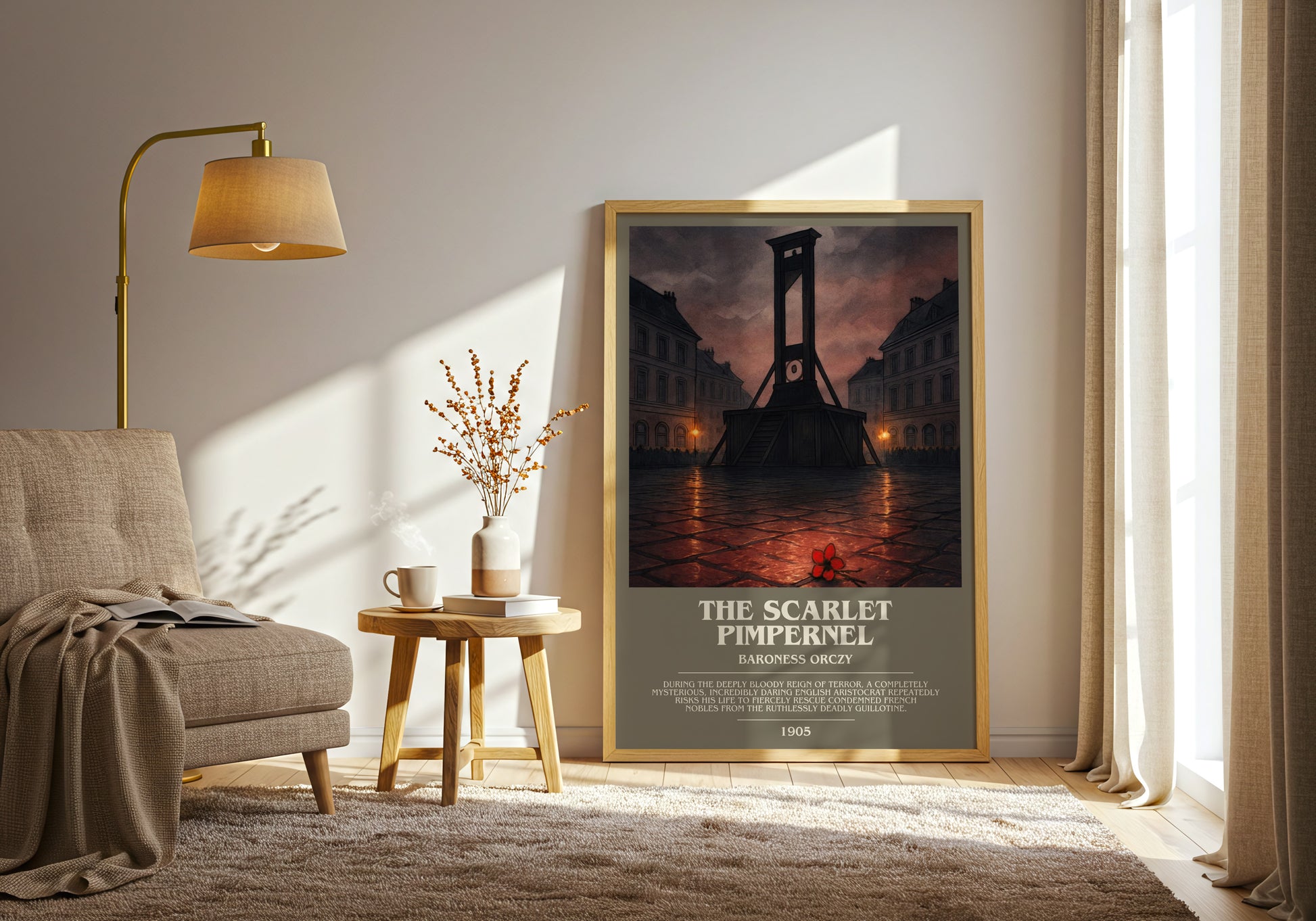The Scarlet Pimpernel bookish print on bookshelf – Baroness Orczy fan gift