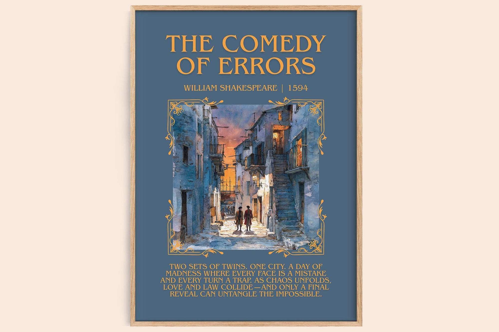 The Comedy of Errors minimalist book poster by William Shakespeare – framed literary art print