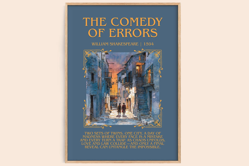 The Comedy of Errors minimalist book poster by William Shakespeare – framed literary art print