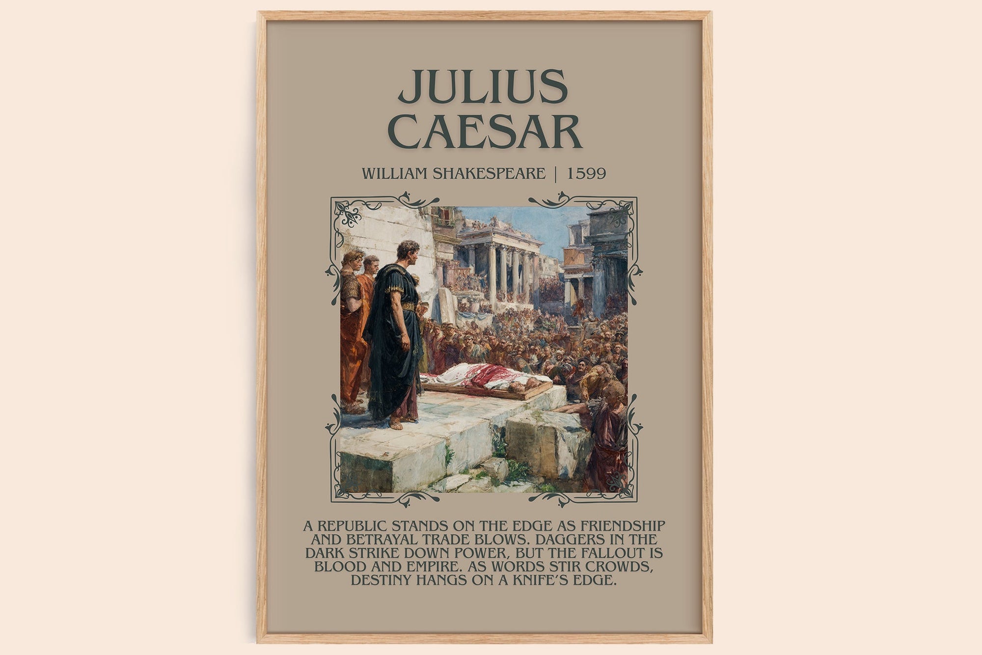 Julius Caesar minimalist book poster by William Shakespeare – framed literary art print
