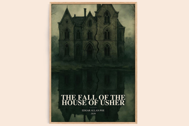 The Fall Of The House Of Usher watercolour book poster by Edgar Allan Poe – framed literary art print