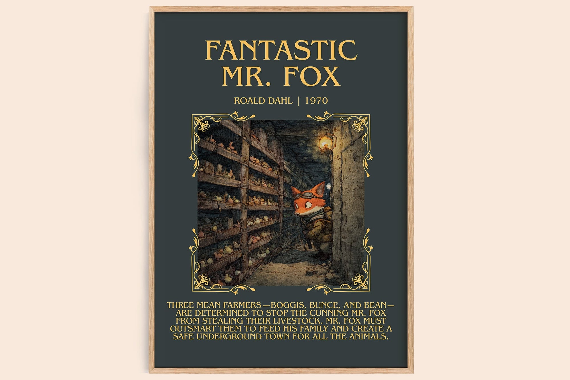 Fantastic Mr. Fox minimalist book poster by Roald Dahl – framed literary art print