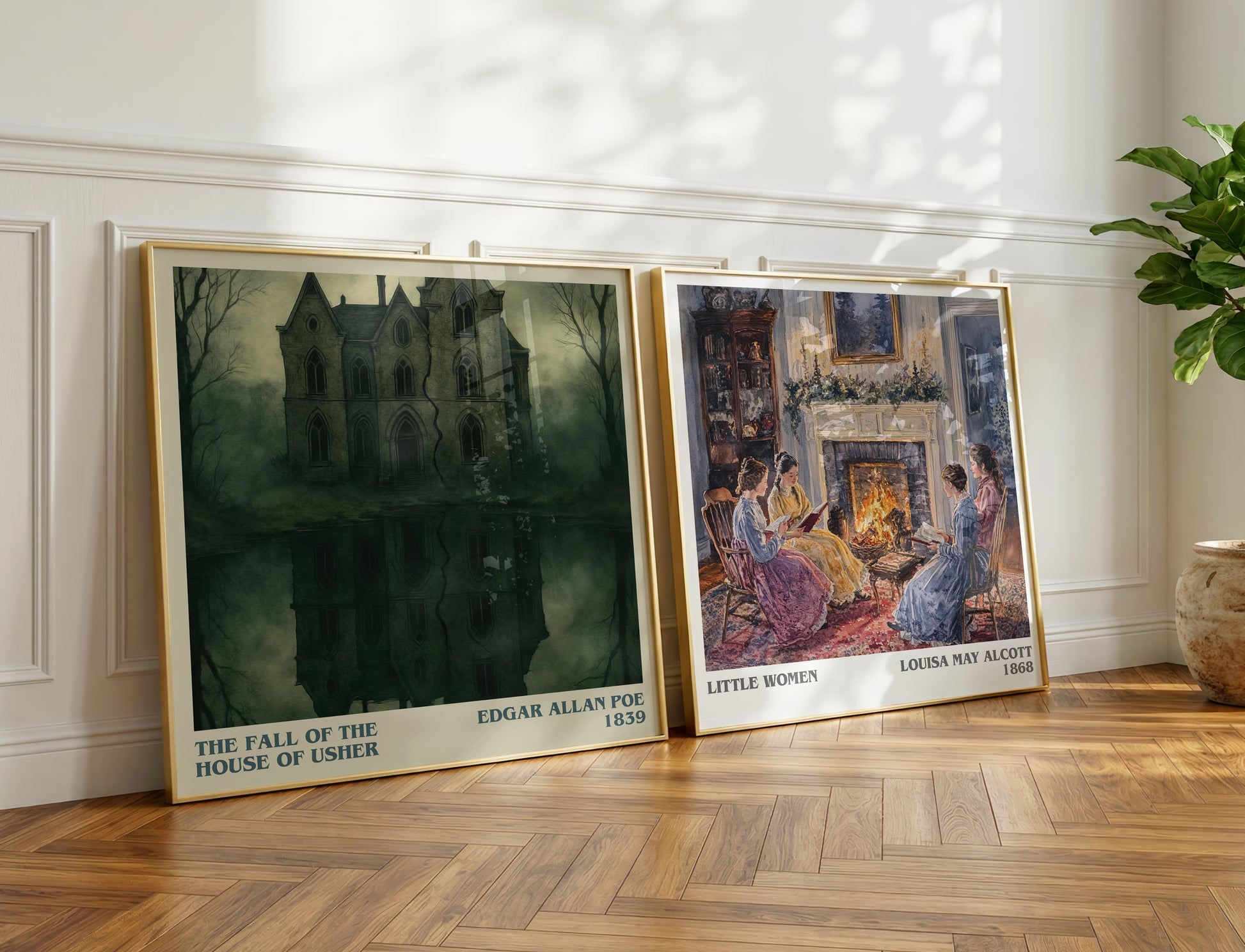 The Fall Of The House Of Usher literary print on bookshelf – Edgar Allan Poe fan gift