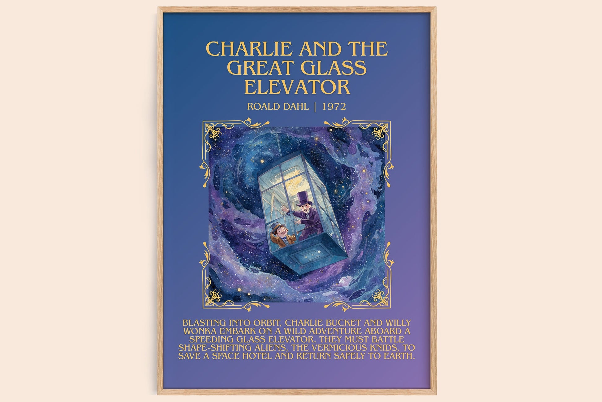 Charlie and the Great Glass Elevator minimalist book poster by Roald Dahl – framed literary art print