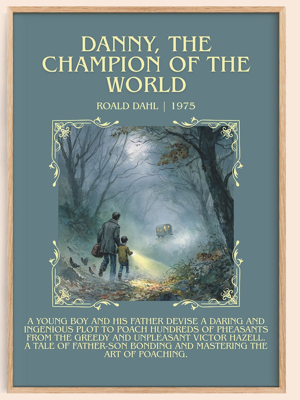 Danny, The Champion Of The World minimalist book poster by Roald Dahl – framed literary art print