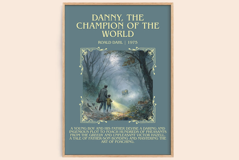 Danny, The Champion Of The World minimalist book poster by Roald Dahl – framed literary art print