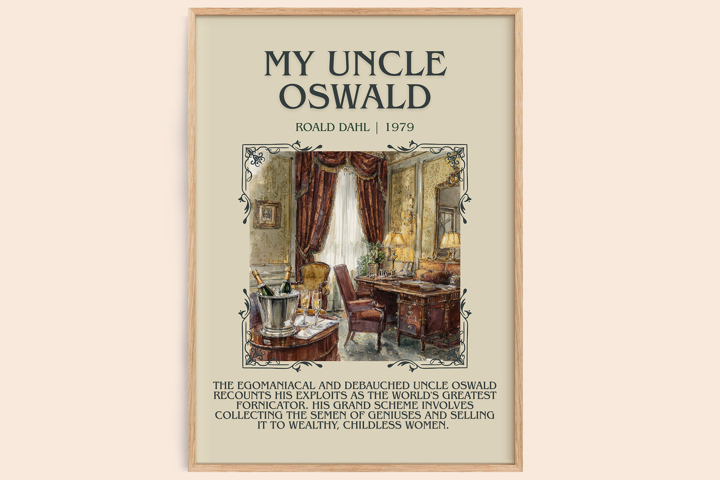 My Uncle Oswald minimalist book poster by Roald Dahl – framed literary art print