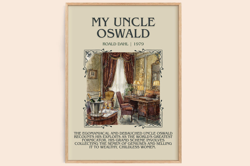 My Uncle Oswald minimalist book poster by Roald Dahl – framed literary art print