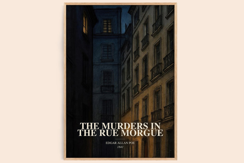 The Murders In The Rue Morgue watercolour book poster by Edgar Allan Poe – framed literary art print