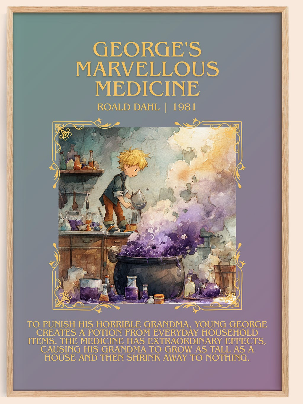 George's Marvellous Medicine minimalist book poster by Roald Dahl – framed literary art print