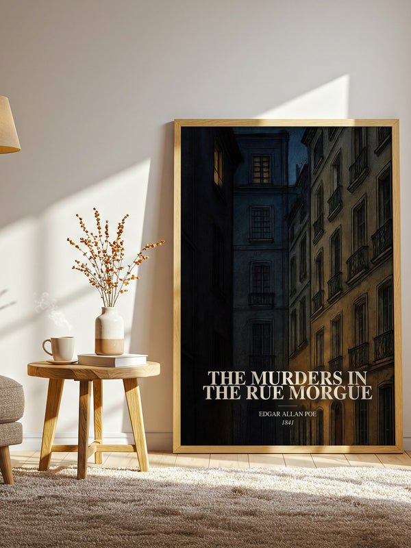 The Murders In The Rue Morgue watercolour print in frame leaning in hallway – mystery wall art