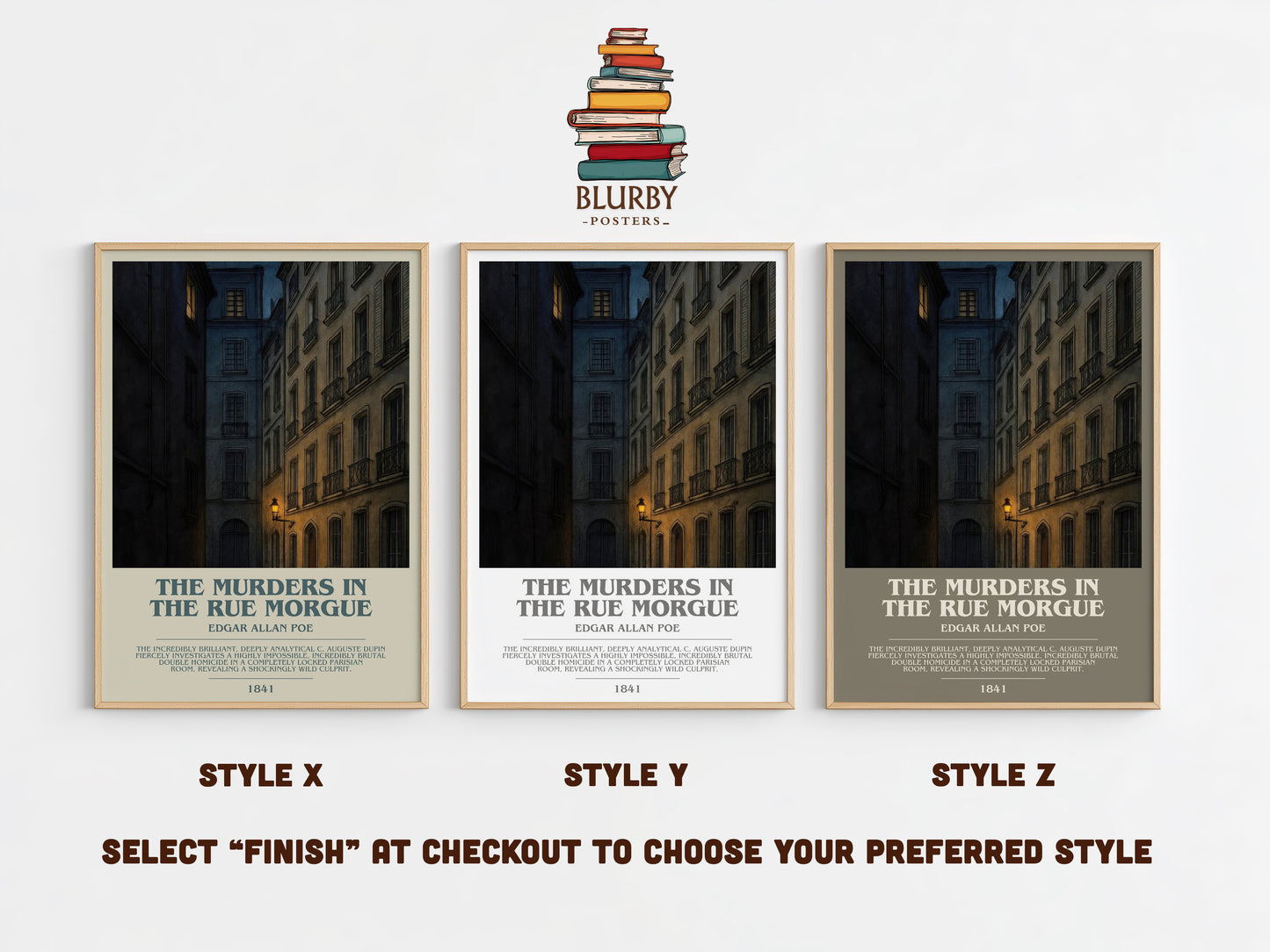 The Murders In The Rue Morgue bookish print in frame leaning in hallway – mystery wall art