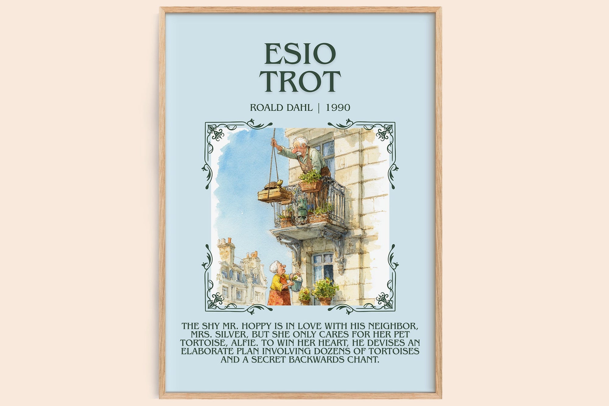 Esio Trot minimalist book poster by Roald Dahl – framed literary art print