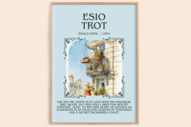 Esio Trot minimalist book poster by Roald Dahl – framed literary art print