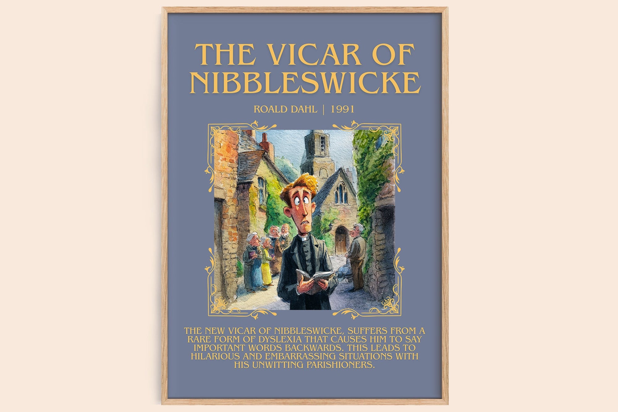 The Vicar of Nibbleswicke minimalist book poster by Roald Dahl – framed literary art print