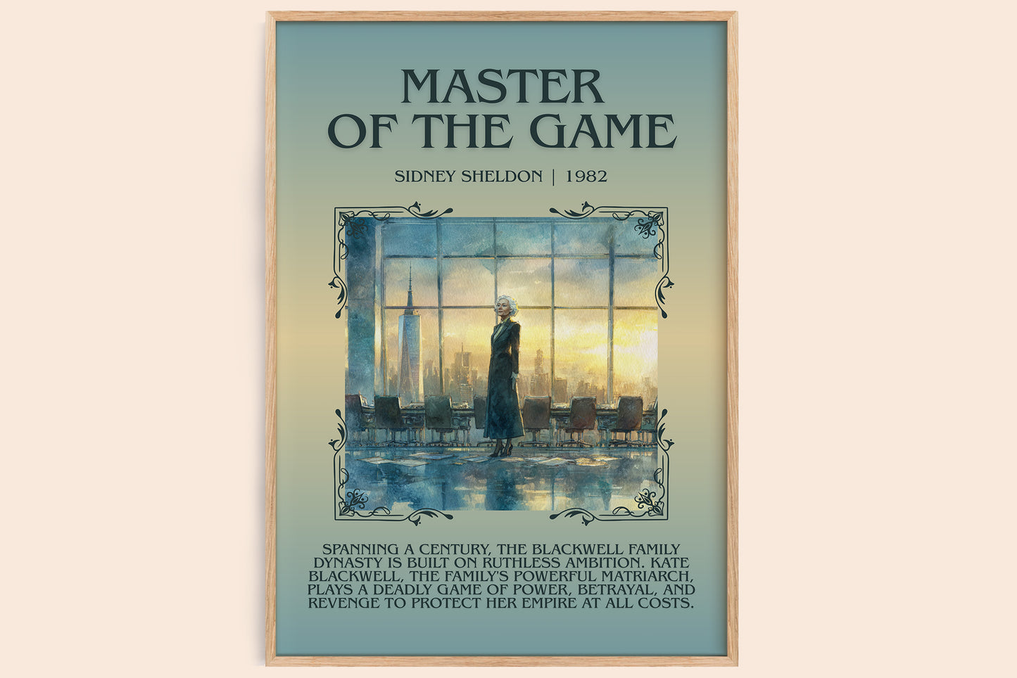 Master of the Game minimalist book poster by Sidney Sheldon – framed literary art print