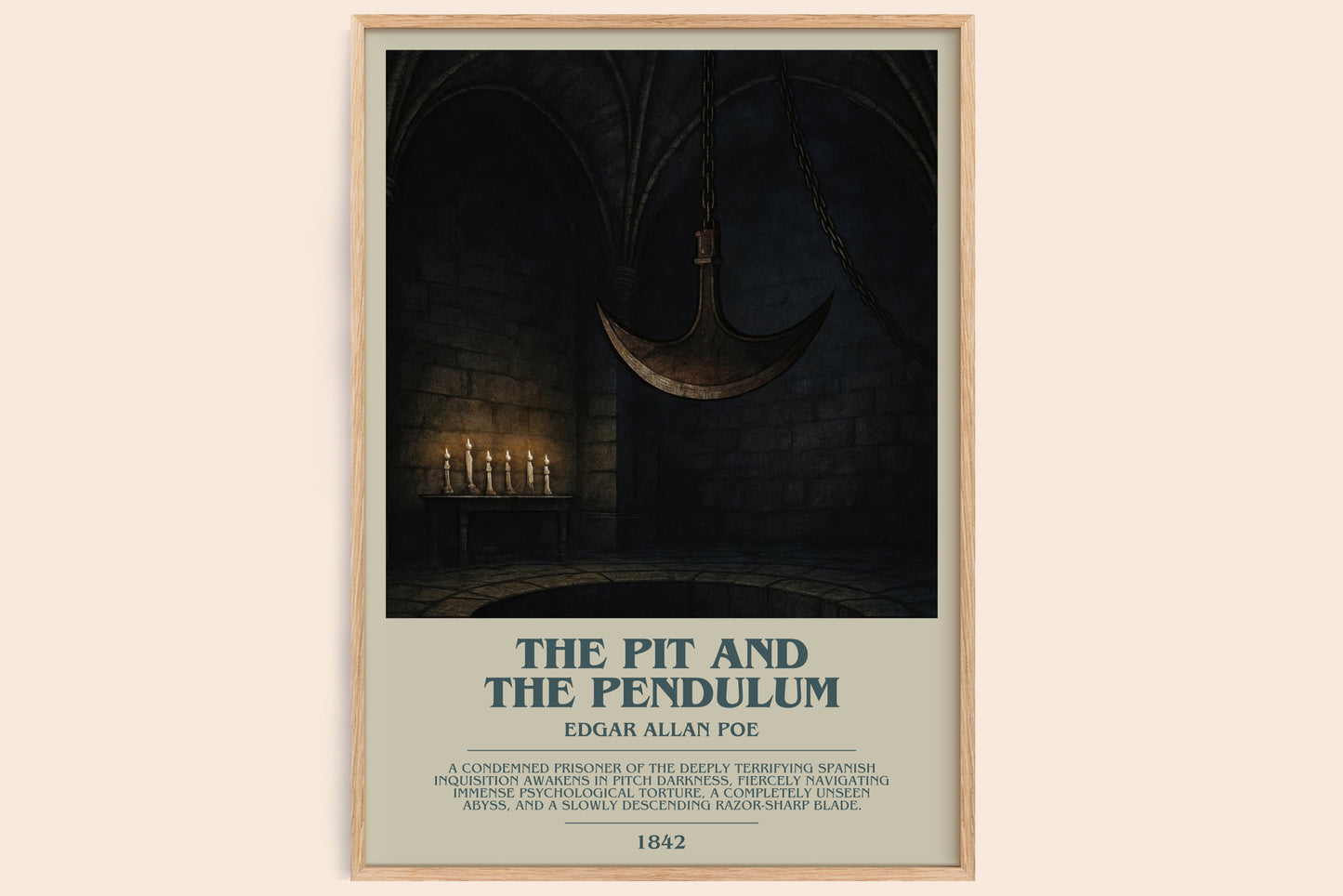 The Pit And The Pendulum bookish book poster by Edgar Allan Poe – framed literary art print