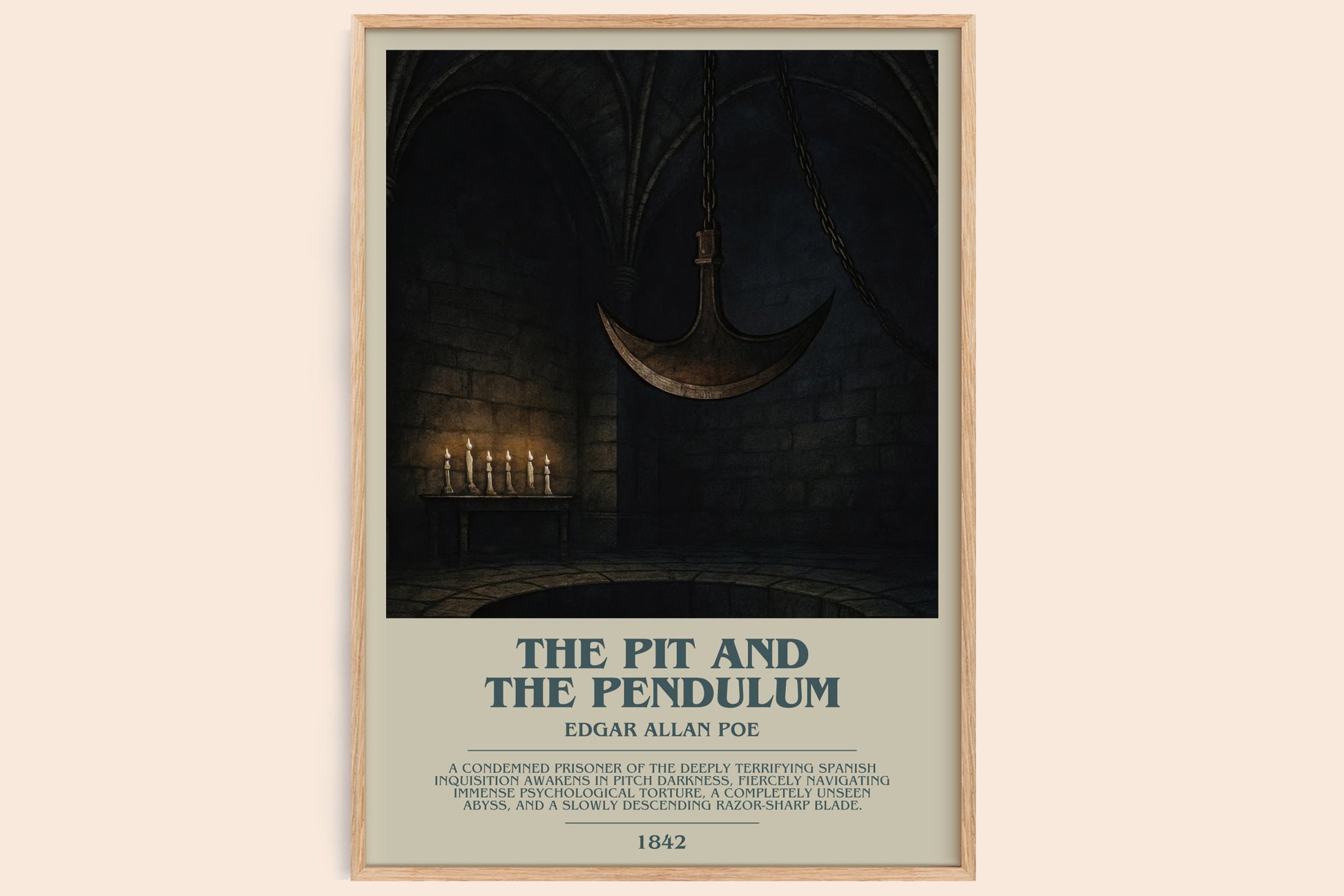 The Pit And The Pendulum bookish book poster by Edgar Allan Poe – framed literary art print
