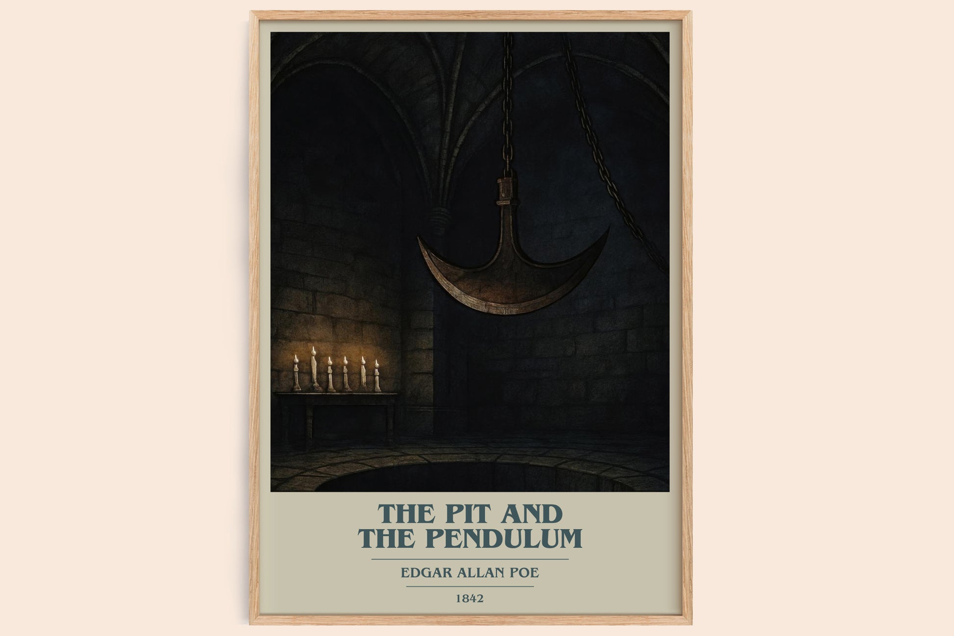 The Pit And The Pendulum book cover book poster by Edgar Allan Poe – framed literary art print