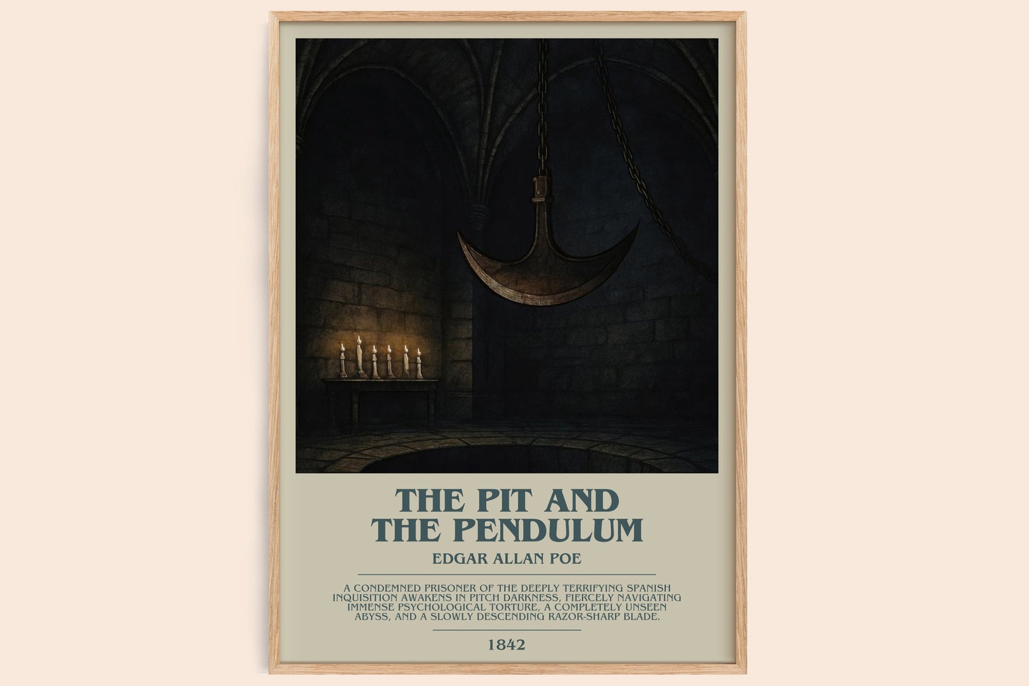 The Pit And The Pendulum bookish book poster by Edgar Allan Poe – framed literary art print