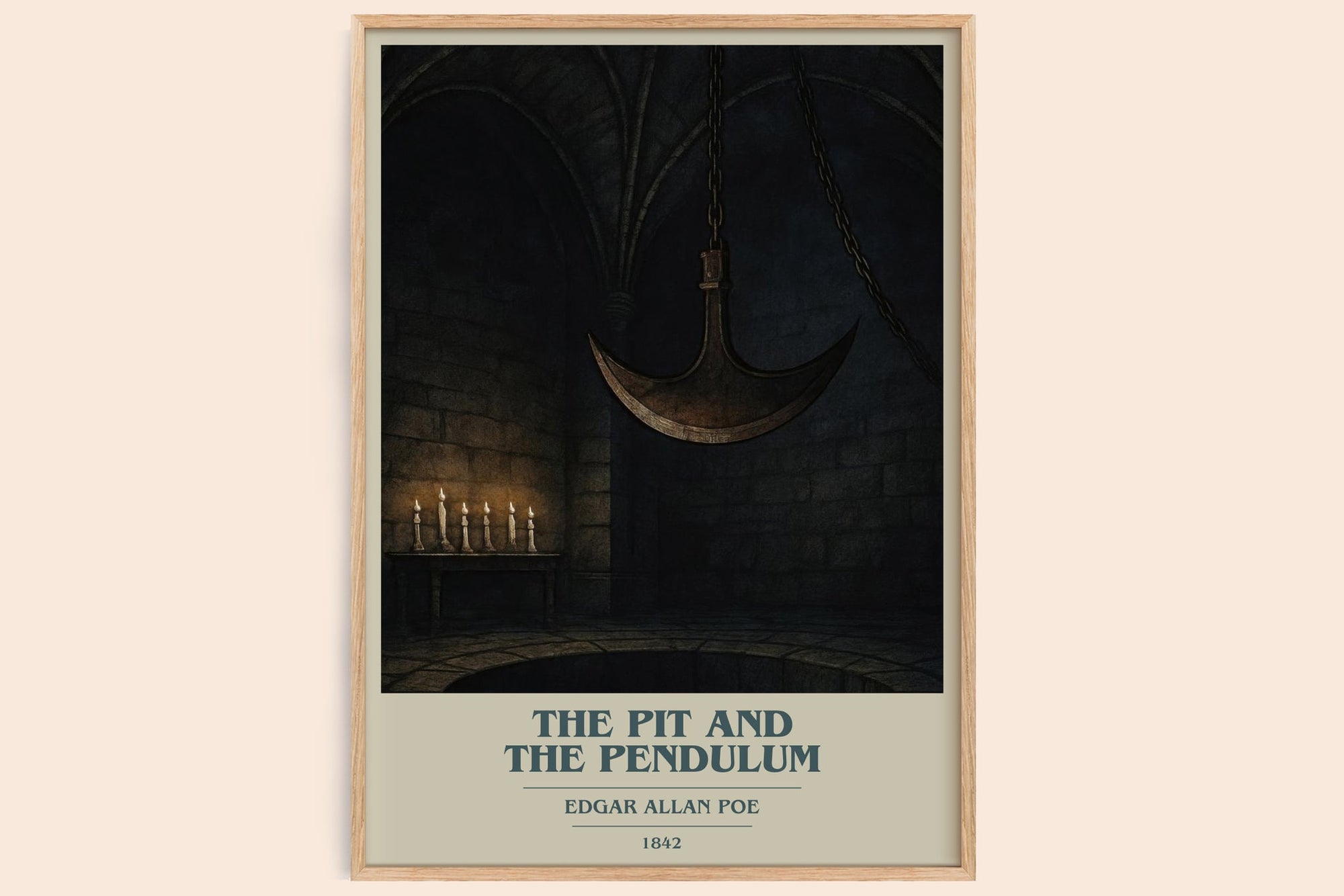 The Pit And The Pendulum book cover book poster by Edgar Allan Poe – framed literary art print