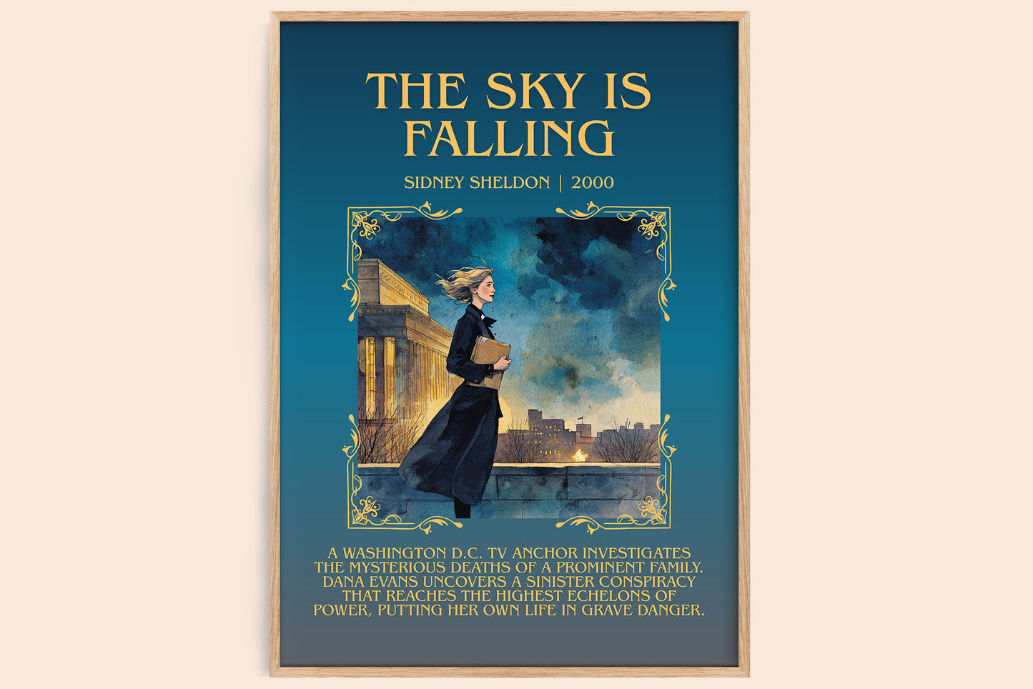 The Sky Is Falling minimalist book poster by Sidney Sheldon – framed literary art print