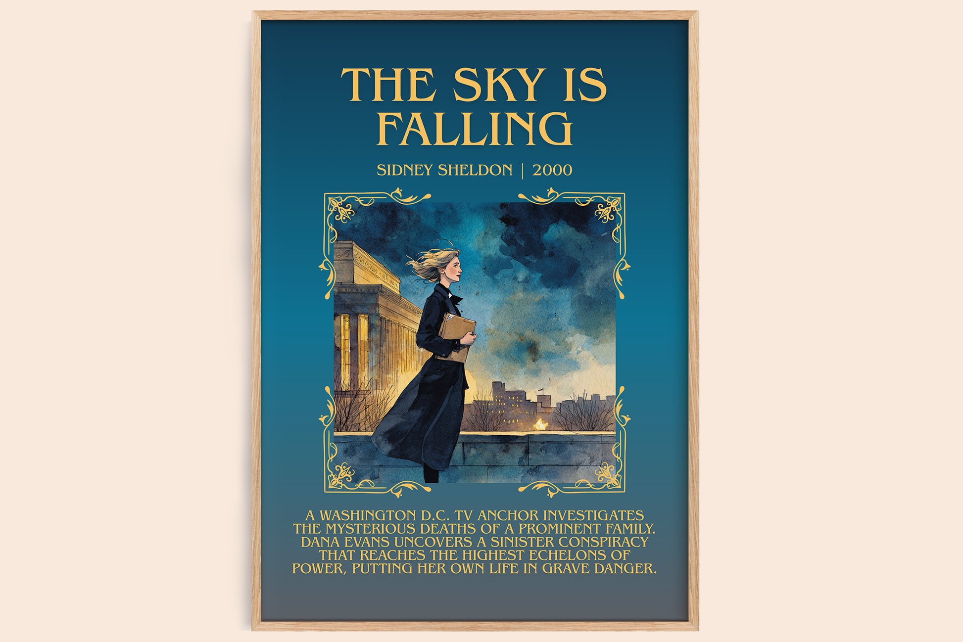 The Sky Is Falling minimalist book poster by Sidney Sheldon – framed literary art print