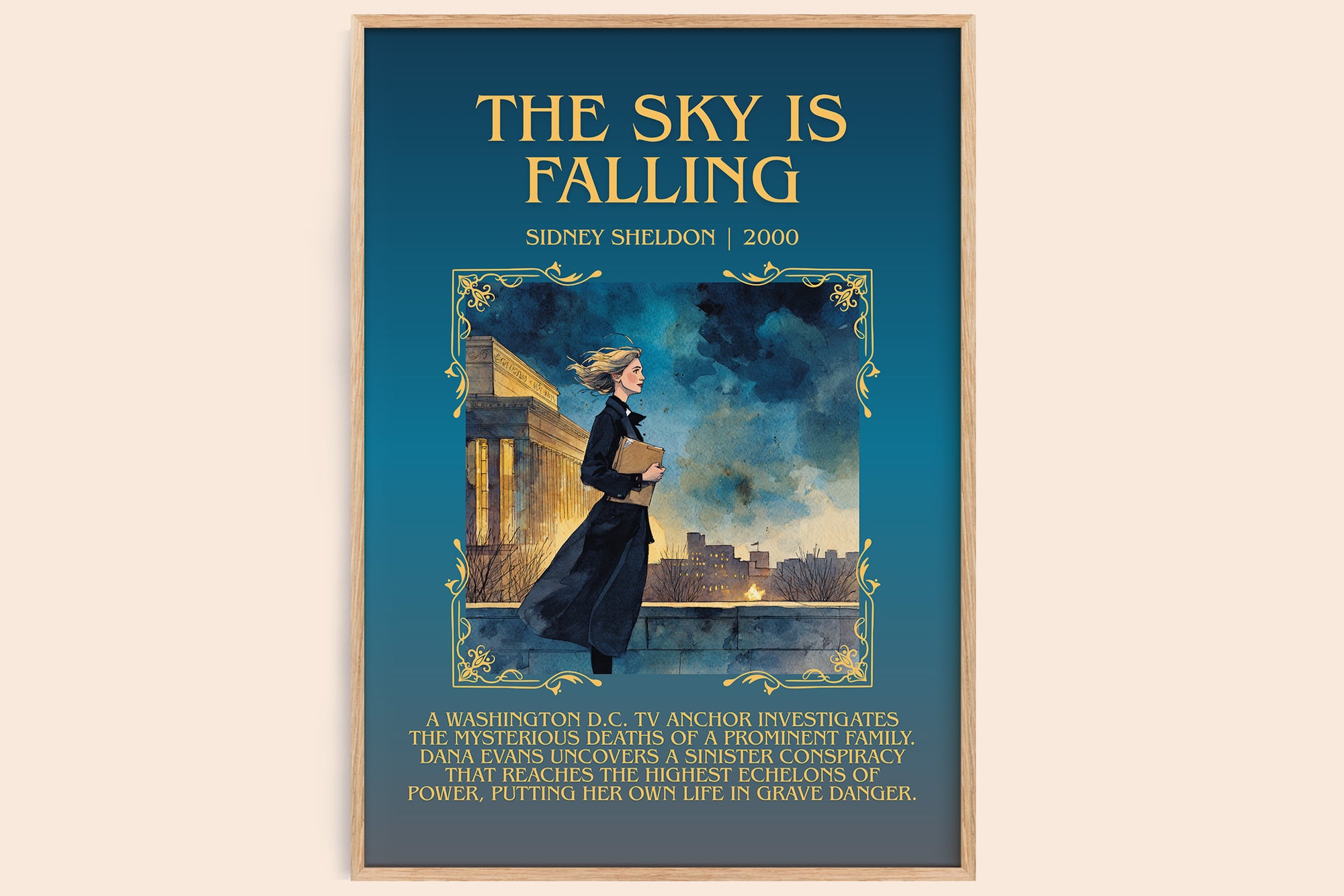 The Sky Is Falling minimalist book poster by Sidney Sheldon – framed literary art print