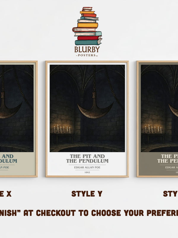 The Pit And The Pendulum book cover print in frame leaning in hallway – horror wall art