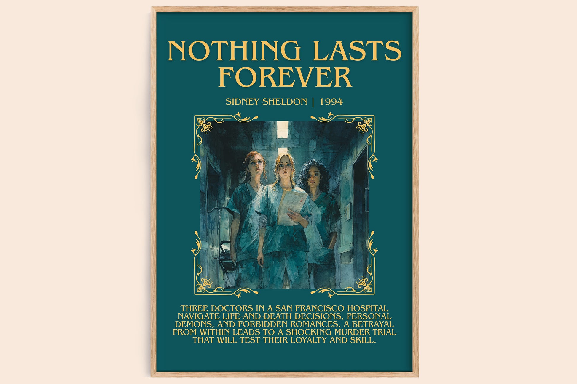 Nothing Lasts Forever minimalist book poster by Sidney Sheldon – framed literary art print