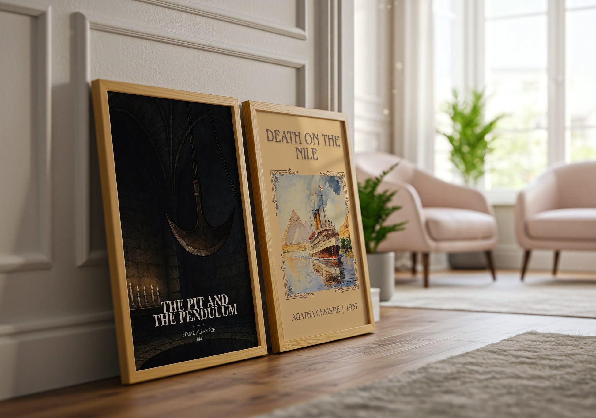 The Pit And The Pendulum watercolour print framed by window – literary home decor