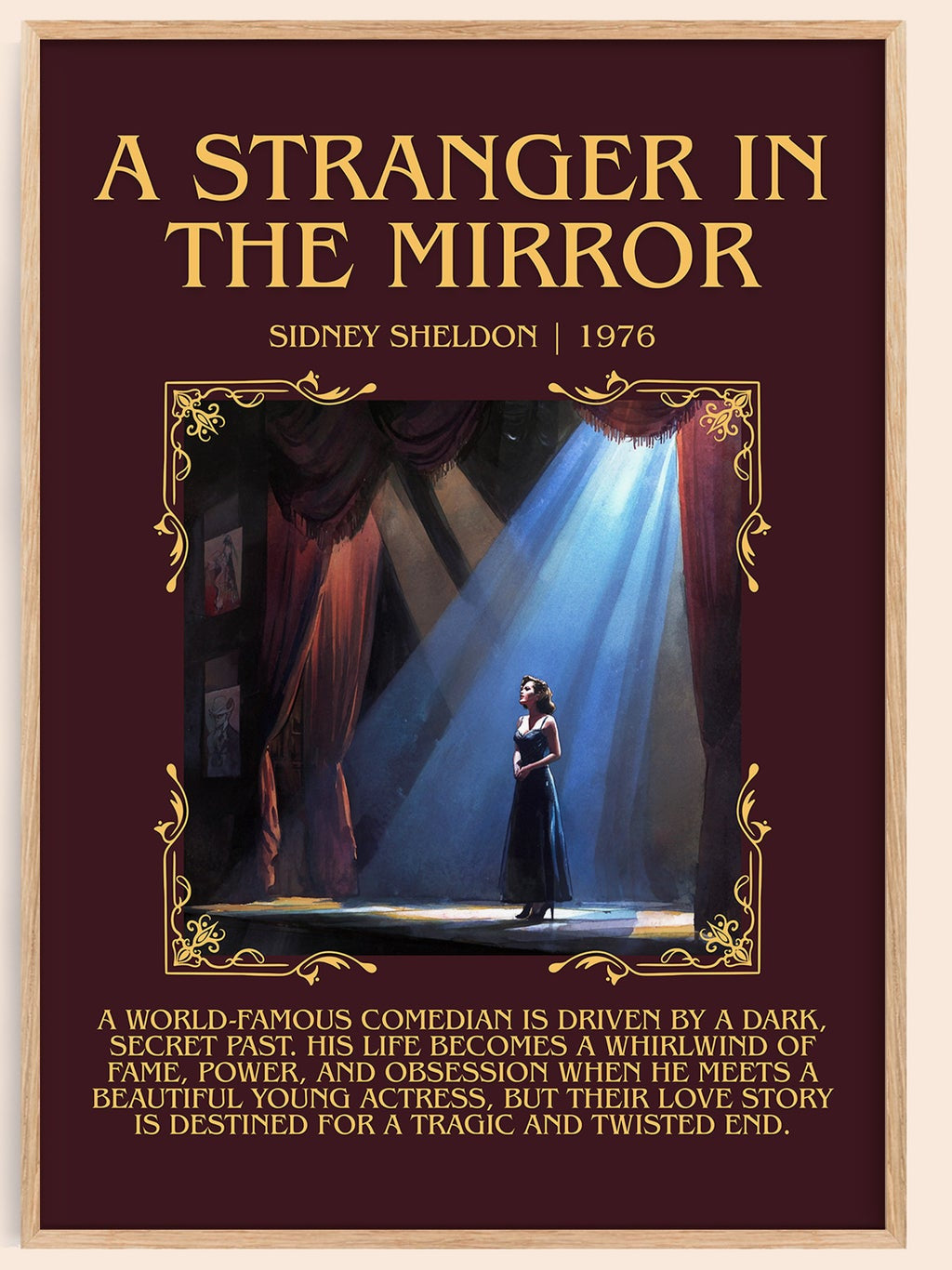 A Stranger in the Mirror minimalist book poster by Sidney Sheldon – framed literary art print